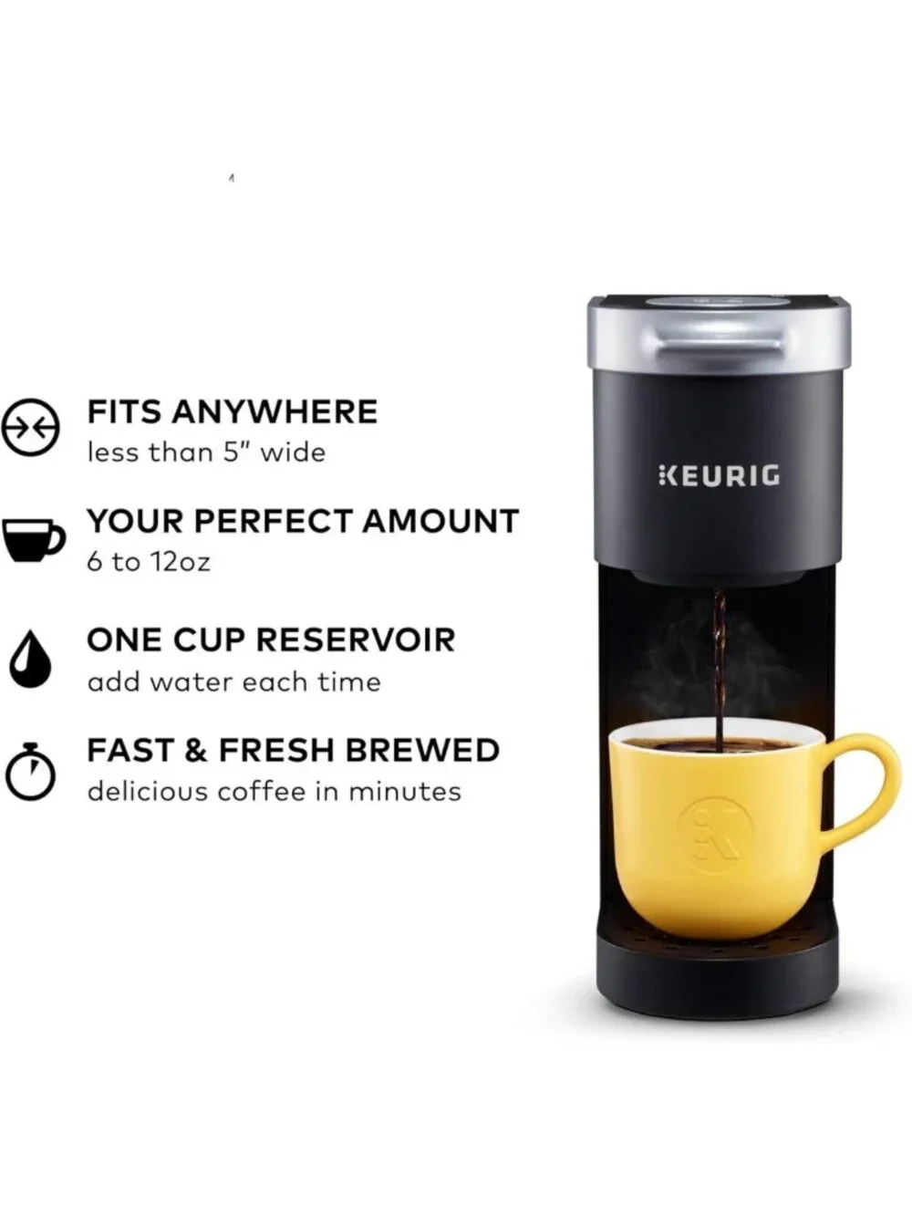 Compact Single Serve Coffee Maker, 6-12oz Brew Size, Ideal for Small Spaces